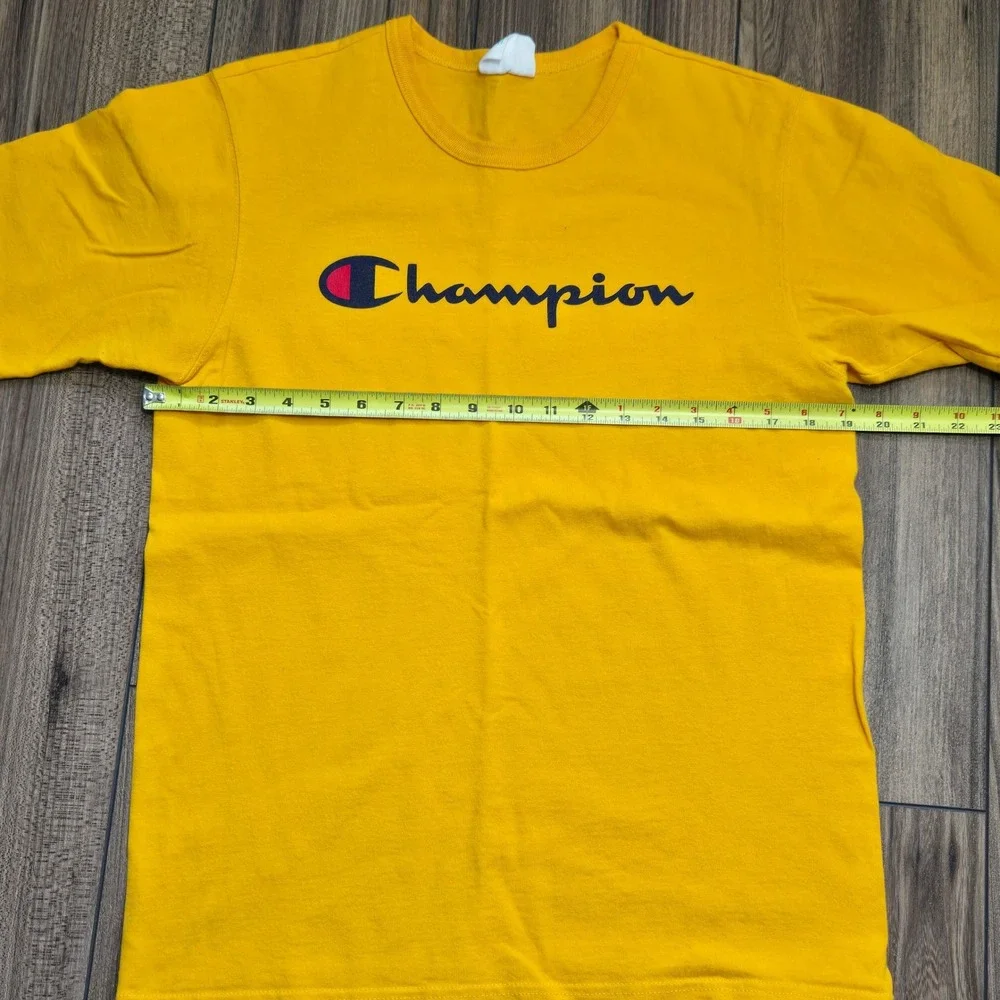 Champion Mens Script Logo Graphic T-Shirt Yellow Short Sleeve Cotton Medium - Picture 4 of 7